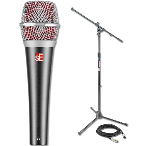 sE Electronics V7 Supercardioid Dynamic Handheld Vocal Microphone with Tripod Microphone Stand and XLR Cable