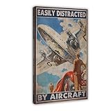 Flugzeug-fliegender Pilot, Vintage-Kunst, leicht abgelenkt durch Flugzeug, Leinwand-Poster, Schlafzimmer, Dekoration, Landschaft, Büro, Raumdekoration, Geschenk, 60 x 90 cm