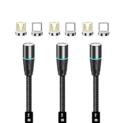 Cables magnéticos Gen12 con conectores Tipo C y Micro USB de nailon trenzado negro de 2 metros