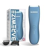 BAREWIZE Body Hair & Pubic Hair Trimmer for Men & Women, Painless Electric Body & Bikini Shaver | Waterproof, Type-C Rechargeable, LED Light, Replaceable Blade, Manscape Personal Groomer (Denim Blue)
