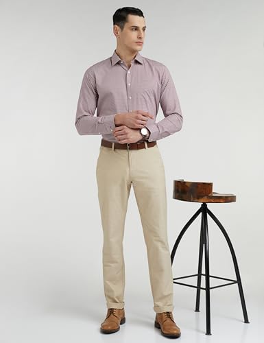 Image of Louis Philippe Men's Slim Fit Solid Cotton Blend Casual Trousers
