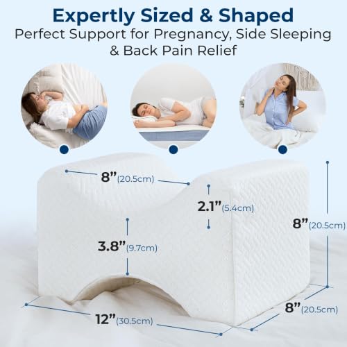 Image of 5 STARS UNITED Large Knee Pillow for Side Sleepers - Hip Pain Relief, Memory Foam Leg Cushion for Side Sleeping - Between Legs Pillow for Sciatica & Lower Back Pain, White