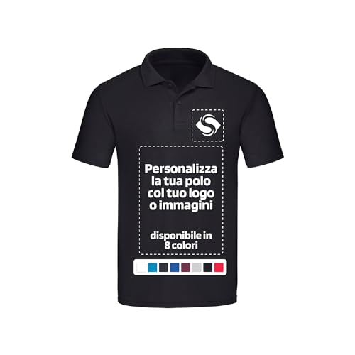 Stampasi Polo da Uomo in 100% Cotone da 185g Personalizzata con Logo o Immagini (IT, Testo, L, Regular, Regular, Nero)
