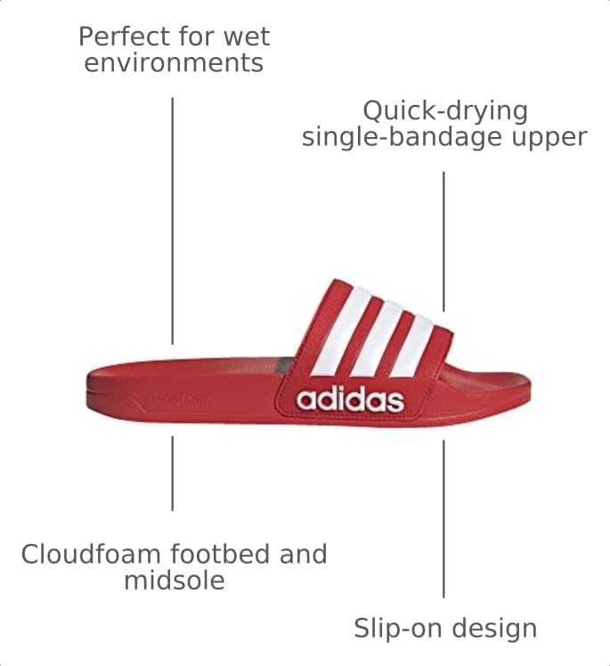 Image of adidas Mens Adilette Shower Arsenal Slides Casual Sandals Casual - Red