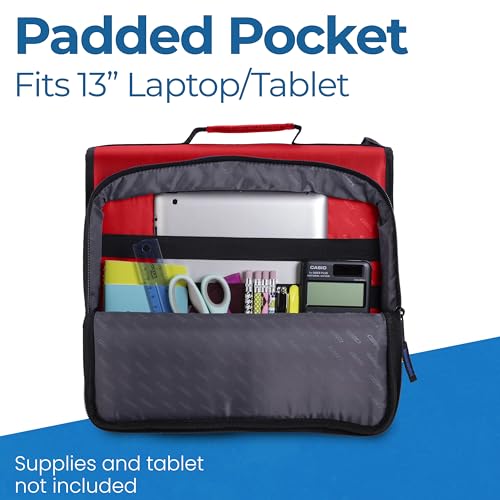 Image of Case-it Universal Zipper Binder | 2-Inch O-Rings,13-Inch Laptop /Tablet Padded Pocket,400 Sheet Capacity,Multiple StoragePockets & Shoulder Strap | School & Office Organizer | LT-007 Fire Engine Red