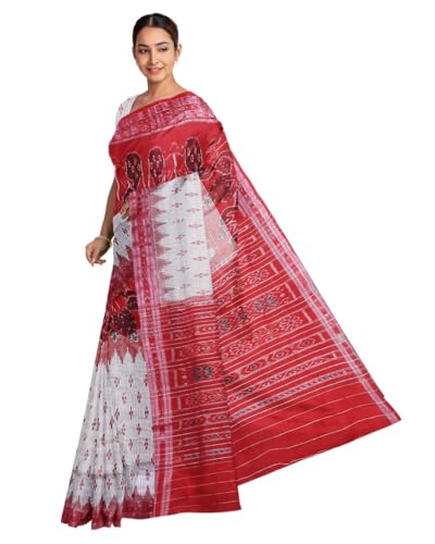 Image of Ikat Women Cotton Saree, Handmade Pure Cotton Khandua Saree, Ikkat Orissa Traditional Handloom Saree Without Blouse 45