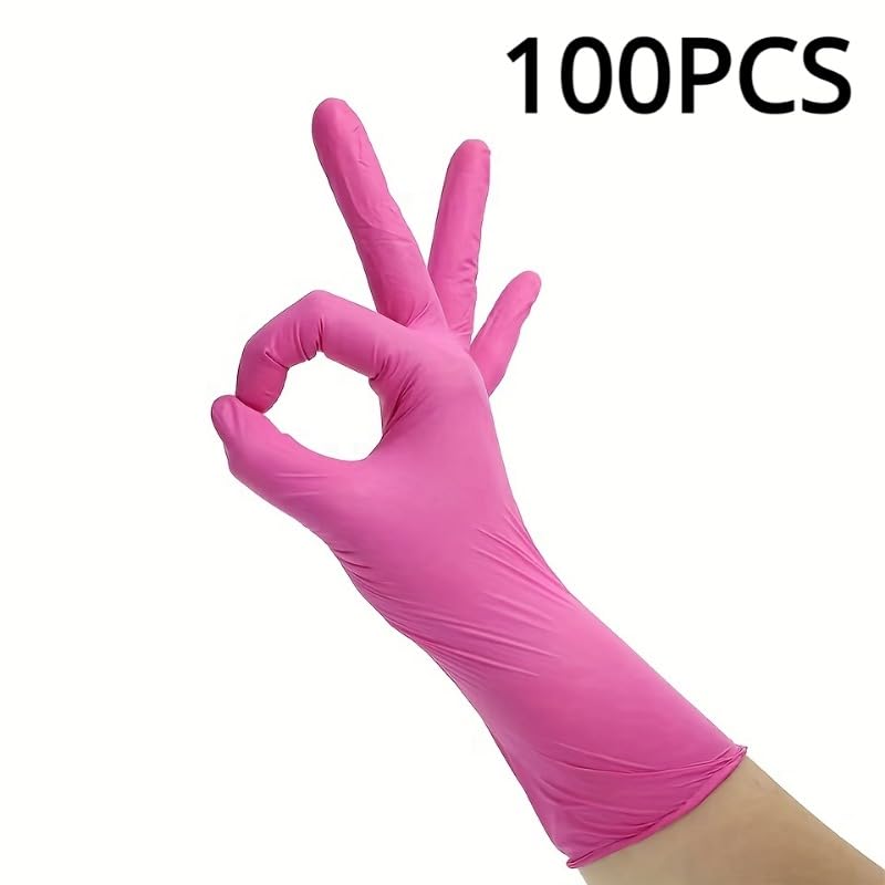 Lot De 20/60/100 Gants Jetables Roses, Élastiques, Sans Latex, Imperméables, Durables, Multifonctionnels, For Le Nettoyage, XS/S/M/L(100PCS,S)