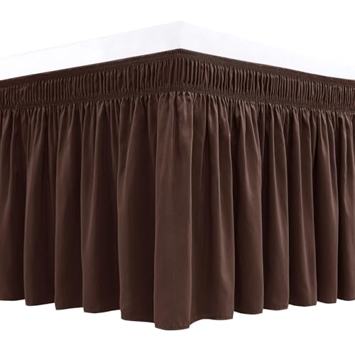 Wrap Around Bed Skirt Full Size 25" Drop-Elastic Long Dust Ruffle Brown