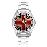 LZQPOEAS British Flag Watchs Minimalist Stainless Steel Band Watch for Men Women, Business Casual Wristwatch Lightweight Waterproof Simple Design Watch for Daily Work Business