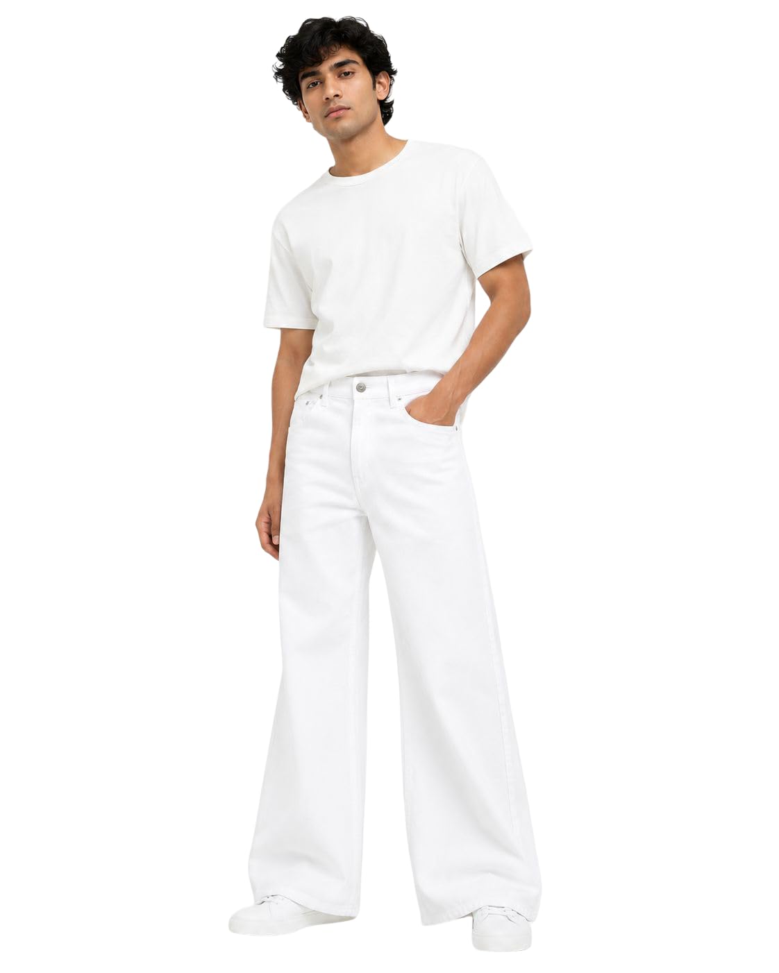 Men's Wide-Leg Jeans, High-Rise Denim Pants, Relaxed Fit, Classic 5-Pocket Style, Button Closure, Casual Streetwear-picture-12