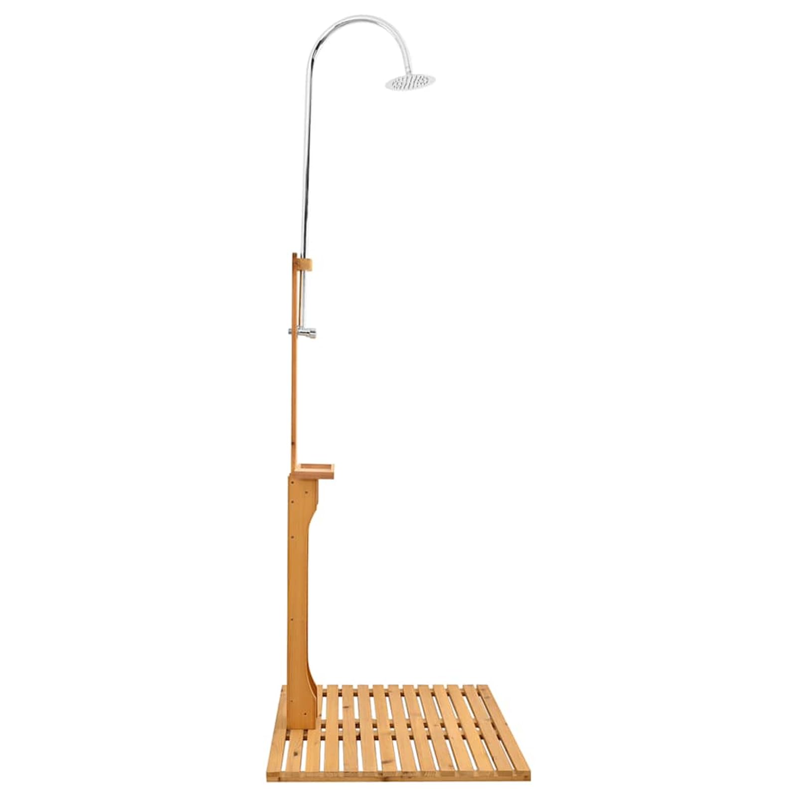 Holz Gartendusche, Druckregulierung & Drehbarem Kopf, 75x75x221cm Braun | Massives Tannenholz & Edelstahl, mit Bodenplatte, Verchromter Duschkopf, Wetterfest Sonnenschutz für Garten Pool Strand