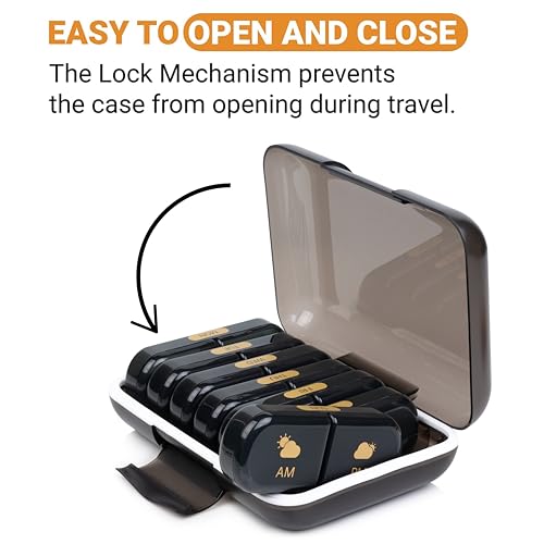 Image of Premium Weekly pill organizer 2 times a day, Medicine organizer box| Medicine box for Home, portable travel pill box weekly with large compartments moisture-proof pill case for vitamin, Medicine, pills, supplements (Black-2 Compartment)