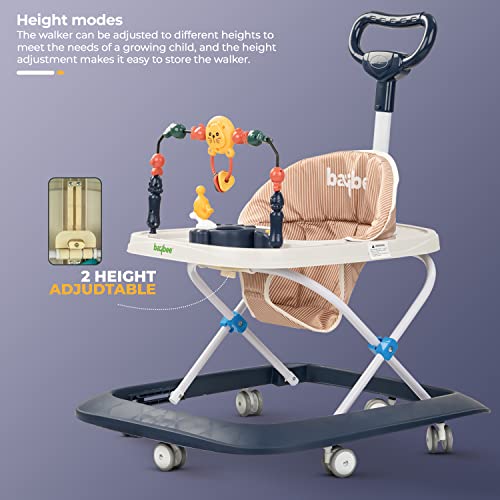 Image of Baybee Nexus Baby Walker for Kids with Parental Push Handle & 2 Height Adjustable, Multi-Function Folding Activity Walker for Baby with Musical Toy Bar | Walker Baby 6-18 Months Boys Girls (Dark Blue)
