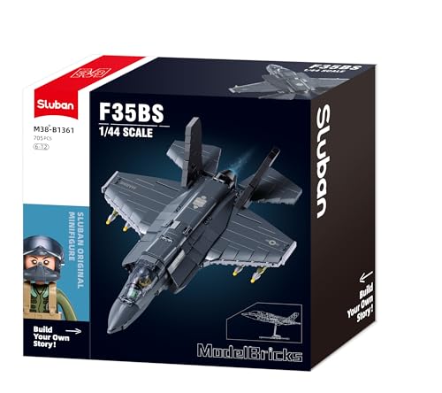 Sluban ModelBricks F35BS Cacciatore, Kit di costruzione, 705 pezzi, scala 1/44, personaggio pilota incluso, 6-12 anni