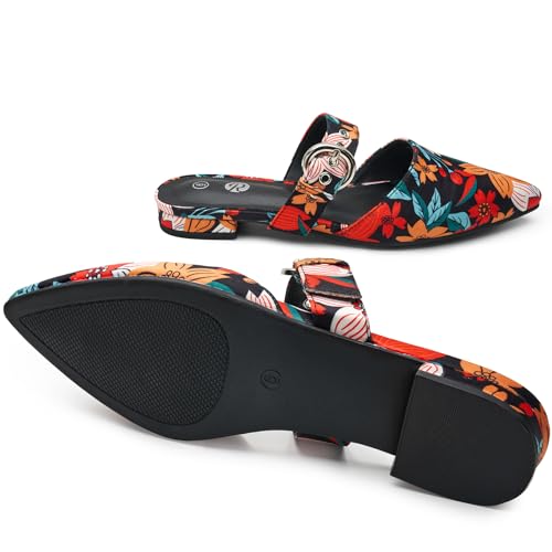 Image of Rekayla Mules for Women Adjustable Strap Pointed Toe Backless Loafer Shoes