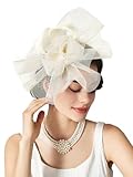 SWEETV Flower Fascinators Tea Party Hats for Women, Formal Headwear for Kentucky Tea Hat Derby, Cocktail, Wedding, Fancy Dress Party, Beige