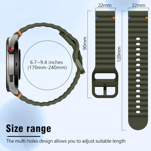 Image of 22mm Silicone Watch Band Compatible with Amazfit T-Rex 3 Pro 48mm /Balance 2 /Balance /Bip 6 /Bip 5 /GTR 4 /GTR 3 /GTR 2 /GTR 47mm, Wavy Replacement Strap for Amazfit Cheetah /Stratos 3 /2s
