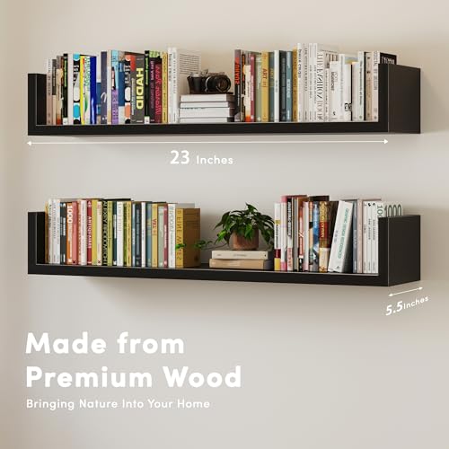 Image of Wall Bookshelf, Set of 3, U Shaped Floating Bookshelf, Hanging Bookshelves for Wall, Wall Mounted Shelves for Living Room Bedroom Office (Black, 23.6 Inches, 3)