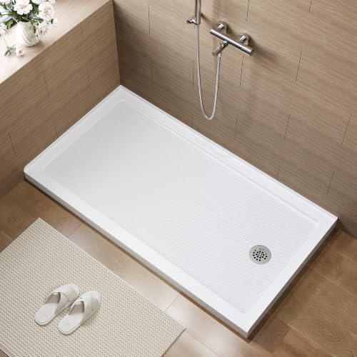 Image of HOROW 60 inch x 32 inch Shower Base, Right Drain Shower Pan, Low Profile Acrylic Base with Reinforced Fiberglass, Non-Slip Surface, Stainless Steel Drain Cover, Leak-Resistant for Bathroom