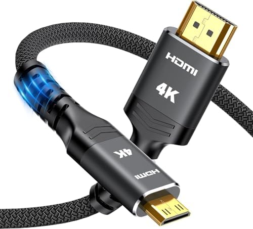 Highwings Mini HDMI to HDMI Cable 10FT, (4K 60Hz) High Speed HDMI to Mini HDMI Male Bi-Directional 2.0 Cord, Mini HDMI Adapter for Tablet, Camera and Camcorder [Aluminum Shell, Nylon Braided] Balck