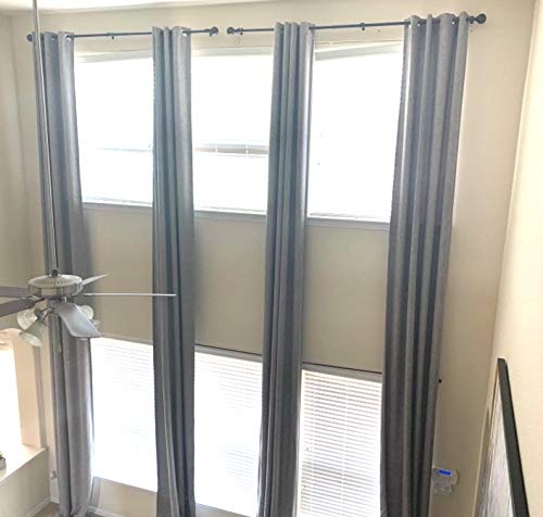 Faux Linen Darkening/65%Blackout Solid Thick Curtain Extra Long Custom Made, Grommet top 10 - 24 ft Gray Brown Beige Blue 2 Story Drapes (Gray, 144L*50W)