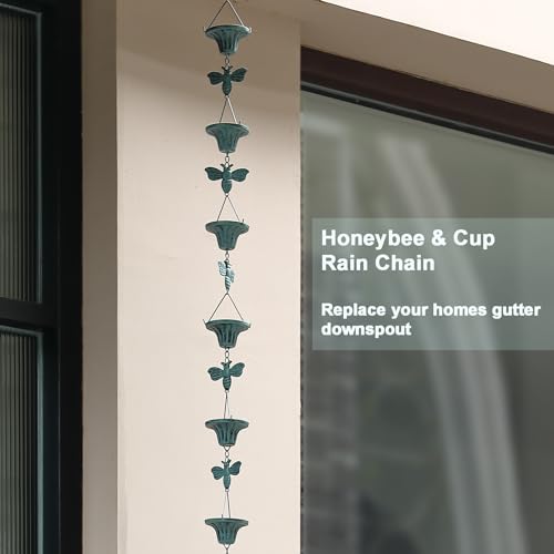 Retrome Bee with Cup Rain Chains, Rain Chain Replacement Downspout for Gutters, 8-1/2 Feet Length - Thumbnail 2