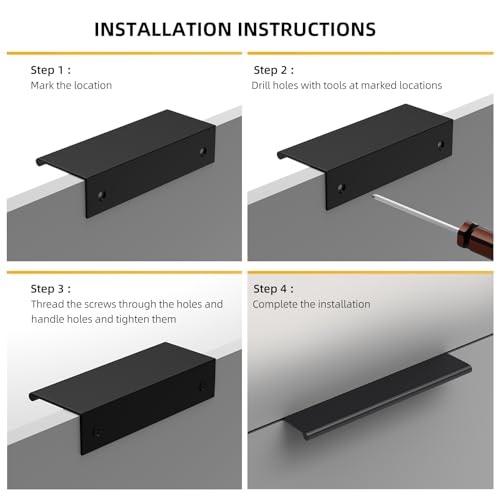 Image of Goldenwarm 15 Pack 3-3 /4in Black Finger Edge Pulls for Kitchen Handles