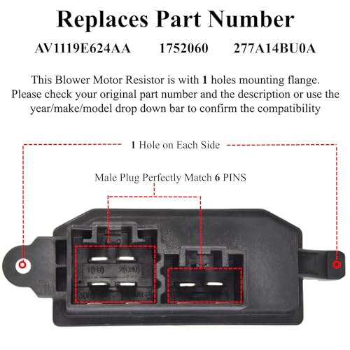 Image of PANNUOSCS Blower Motor Resistor AV1119E624AA Compatible with 2012-2021 Ford B-Max FWD-JK Ford Tourneo Connect FWD V408 Ford Tourneo Courier FWD B460 Blower Motor Control Module Replace#277A14BU0A