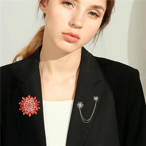 Image of WCRAZYE Sunflower Brooch Pins for Women Sparkly Big Premium Rhinestone Crystal Red Flower Bouquets Lapels Brooch Elegant Clothing Skirt Hat Bag Accessories for Teen Girls