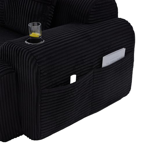 Sofá modular de pana 2 plazas con soporte de bebidas y bolsa lateral negra 7