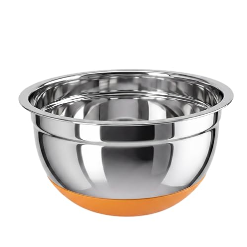 Fackelmann Soft Bowl Antideslizante 24 Cm, Bol De Acero Inoxidable Con Base De Silicona Naranja, Cuenco De Acero Inox Ideal Para Mezclar, Batir Y Servir Ensaladas, Apto Para Lavavajillas