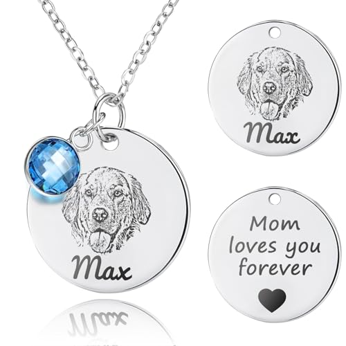 Lamdiy Personalized Pet Portrait Necklace Customized Pet Memorial Necklaces Dog Necklace for Women Custom Pets Necklaces Dog Memorial Jewelry for Cats Mom Dogs Dad (Silver 1 Portrait)