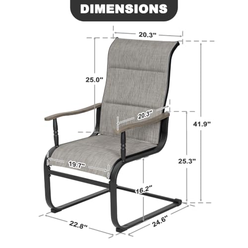 Image of NUU GARDEN Patio Dining Chairs Set of 2, C-Spring Motion Outdoor Chairs with Padded All-Weather Textilene, Wood-Grain Armrests, High-Back Metal Frame for Backyard, Deck, Garden, Grayish Brown