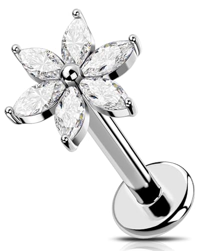 OUFER 16G Fiore Piercing Helix Filettato Internament Conch Piercing G23 Titanio Orecchino Cartilagine 8 mm Anelli per labbra CZ Trasparente...