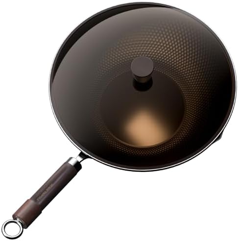 Carbon Steel Wok Pan, Tripole Nitrided Pre-Seasoned Flat Bottom W...