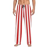 YANENDIE Red White Stripes Men's Pajama Pants Soft Lounge Sleep Pants, PJ Bottoms with Pockets