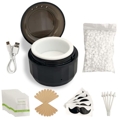 Mini Wax Heater with 100g Hard Wax Beans, Nose Wax Kit for Men & Women, USB-Powered Fast Heating for Nose & Ear Hair Removal, Facial Grooming Kit, Portable & Easy to Use (Black)