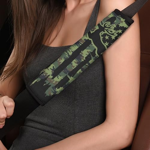 Image of AFPANQZ Deer America Flag Seat Belt Cover Pads Cushion Universal Fit Safety Seatbelt Pillow Head and Neck Support Adjustable Driver Shoulder Protection Luggage Bag Strap Pad