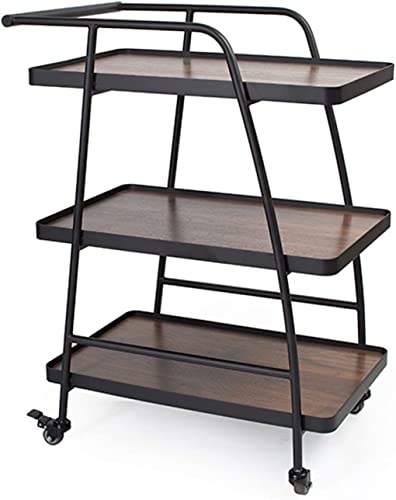 CCKUYT Carrito de servicio de bar para hoteles y restaurantes comerciales, diseño moderno, carrito de bar de 3 niveles, carrito de bebidas, carrito de almacenamiento de madera y metal, ruedas con