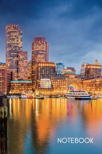 Notebook: Boston Massachusetts Night / Evening City Skyline Journal / Diary with Blank Lined Pages for Writing Notes | Gift for Men, Women, Teens, Girls, Boys