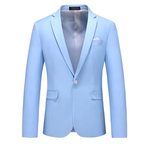 Men's Suit Jacket One Button Elegant Solid Blazer Sport Coats Slim Fit Single Breasted Party Blazer Jacket (3XL-cm,Light Blue)
