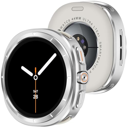 Amizee ���ȃP�[�X Samsung Galaxy Watch 8 44mm�Ή� �o�b�N�J�o�[�t�� ���^���o���p�[ �����^�ϏՌ��ی�J�o�[ Galaxy Watch 44mm�p �V���o�[/�z���C�g