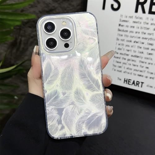 Image of COVERLY 3D Aesthetic Cute Trendy Bling Case for iPhone 12 Pro Luxury Glitter Colorful Dream Feather Art Laser Printing Phone Case for Women Girls Teens Girly Gradient Luxe Leaf Sparkling Cover