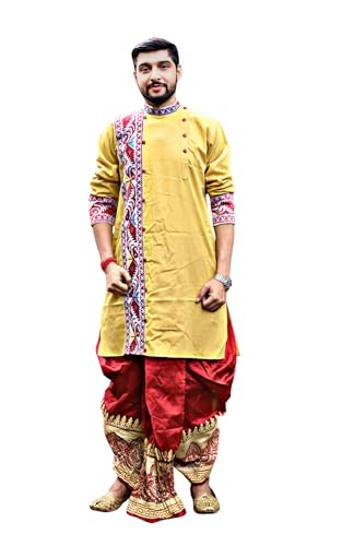 Image of Pure Cotton Full Sleeves Kurta with dupion silk Dhoti pant set (701)