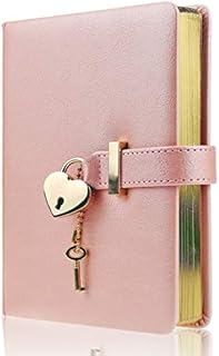 Mazeran Heart Shaped Lock Journal, PU Leather Hard Cover Gold Gild Edge Notebook Travel Diary, B6 Lined Locking with Key Personal Planner Secret Organizers Gift for Girls Women Daughter