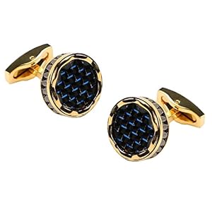 Fontee® 1 paar hoogwaardige Franse overhemd manchetknopen blauwe koolstofvezel epoxy manchetknopen voor mannen klassieke manchetknopen met geschenkdoos (verguld)