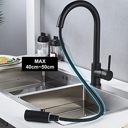 Vketo Niederdruck Armatur Küche Niederdruckarmatur Wasserhahn küchenarmatur Niederdruck mit brause Ausziehbar Schwarz - Image 6