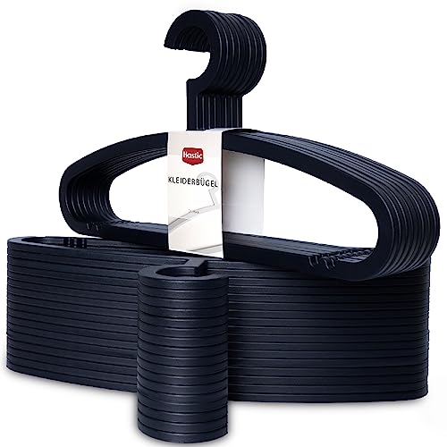 Hastic Kleiderbügel Schwarz für Kleider 24 Stück - Schwarze Kleiderbügel Platzsparend - Kleiderbuegel Plastik Stabil - Clothes Hanger - Kleider Bügel Schwarz Kunststoff - Hangers - Bugel