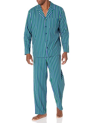 Amazon Essentials Men's Flannel Pajama Set, Blue Green Stripe, Medium