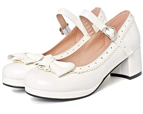 AIMODOR Womens Shoes Platform Mary Jane Ankle Strap Chunky Heel with Bows2